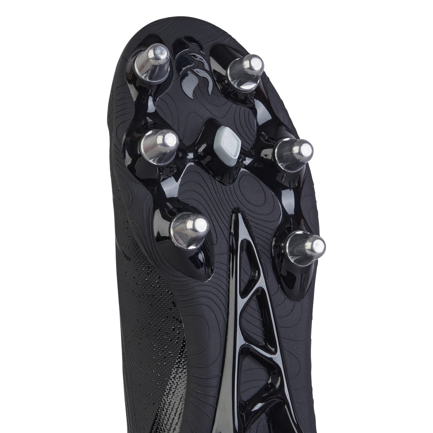 Canterbury Stampede Team Rugby Boot SG for soft ground, black and red rugby cleats with studded soles, designed for rugby players