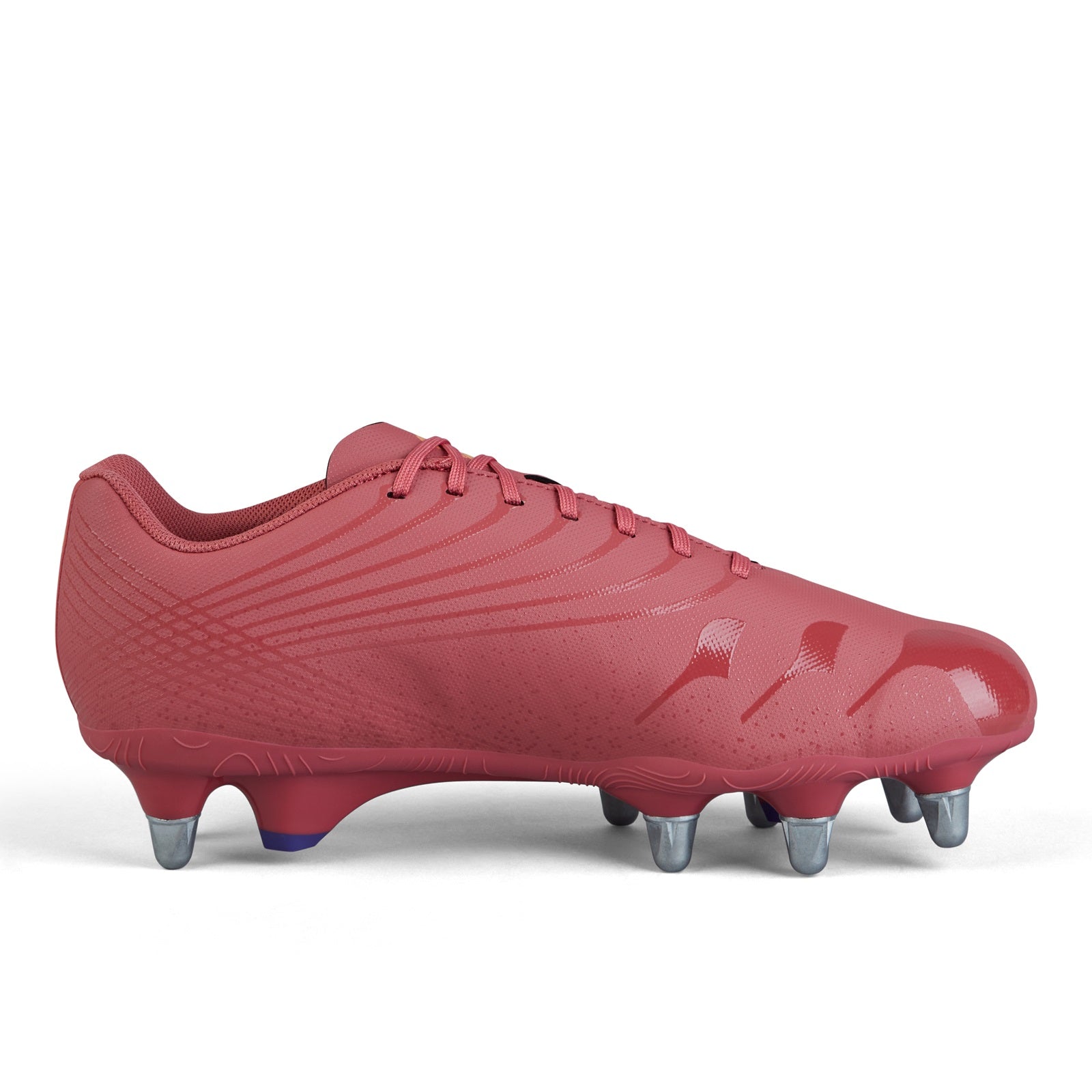 Canterbury Stampede Team Rugby Boot SG for soft ground, black with white accents, showing the studded sole and supportive design.