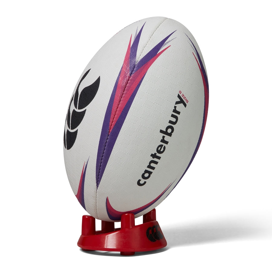 Canterbury Mentre Rugby Ball XU, standard rugby size, with Canterbury logo, in black and white design on a plain background.