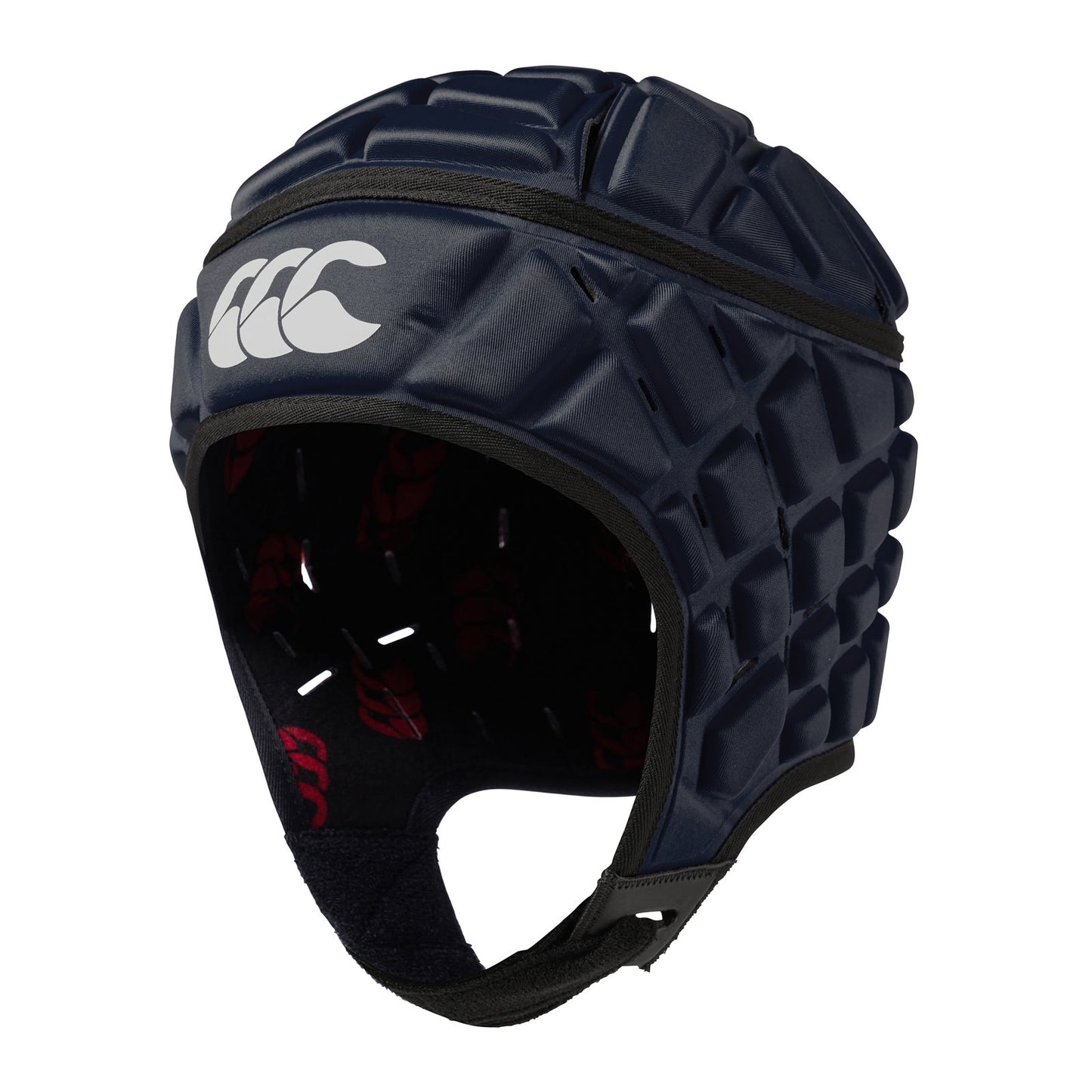 Canterbury Raze rugby headguard, green padded protective headgear with chin strap, designed for rugby players.