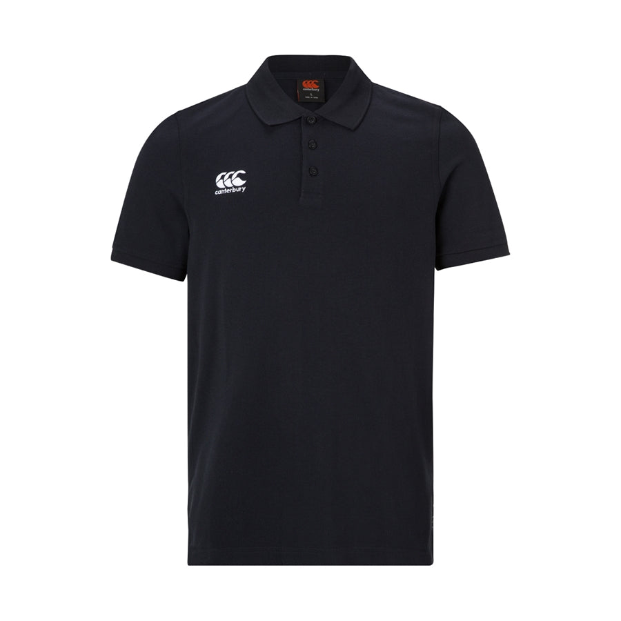 Canterbury Waimak Rugby Polo Shirt in navy with white collar and logo, casual athletic rugby style for men.