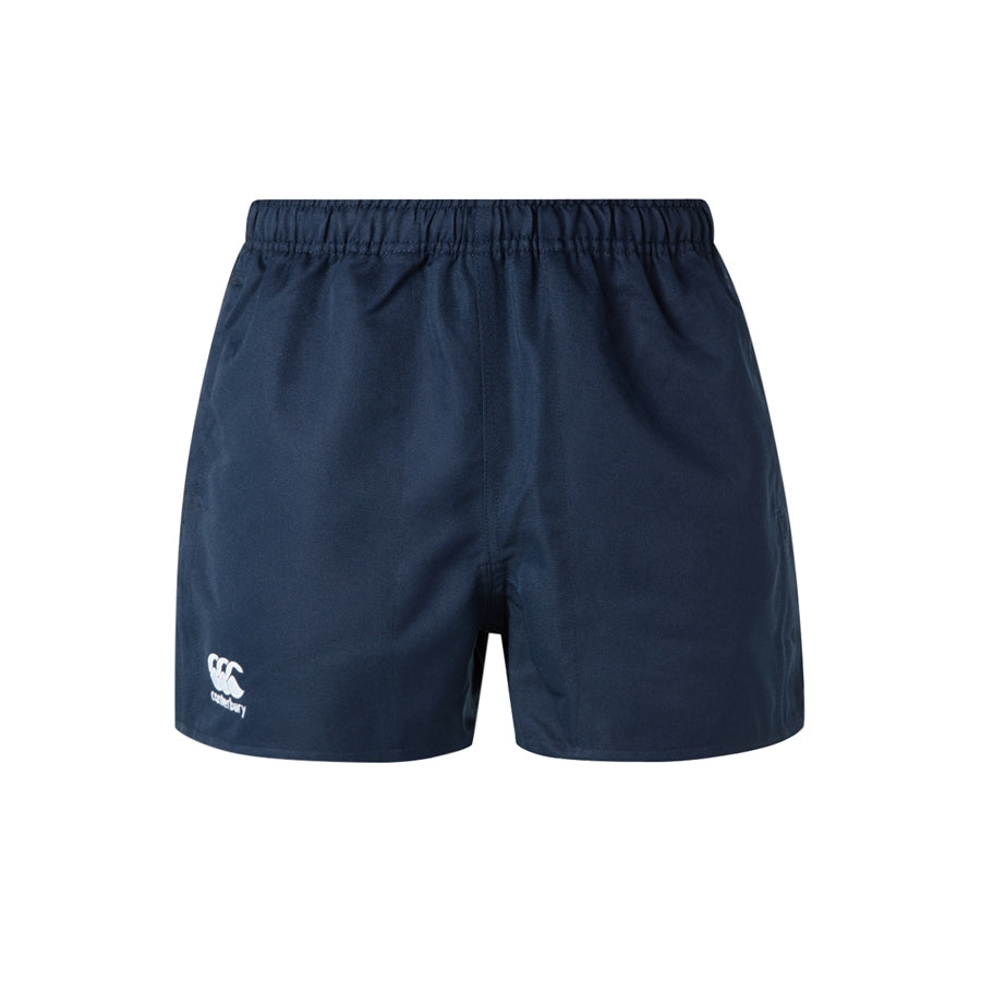 Canterbury Professional Poly Short rugby shorts in black with Canterbury logo, designed for durability and performance.