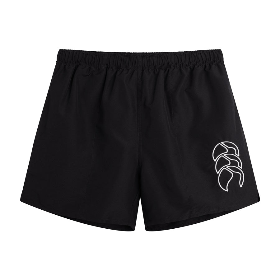 Canterbury Tactic Short Senior rugby shorts in black and red with Canterbury logo, designed for durability and comfort.