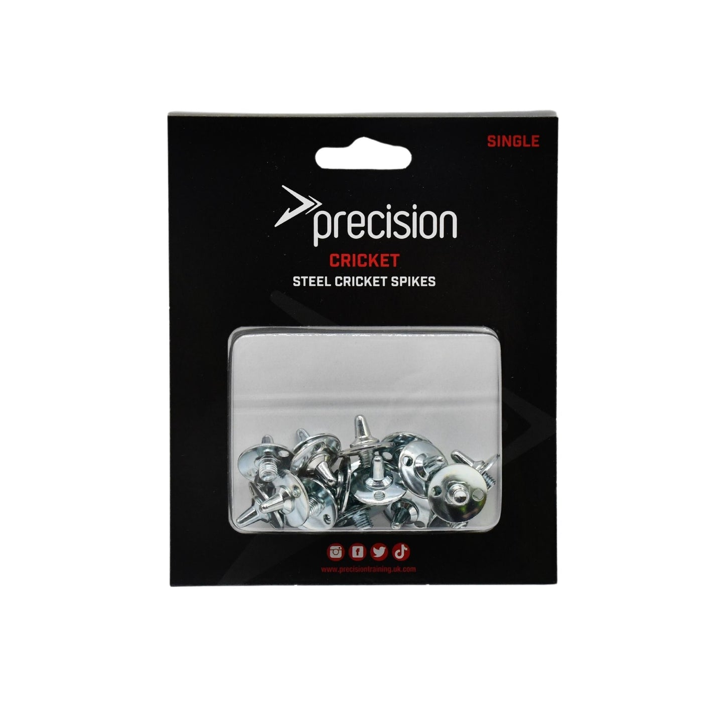 Precision Steel Cricket Spikes for cricket shoes, featuring durable metal cleats for improved grip and performance on the field.