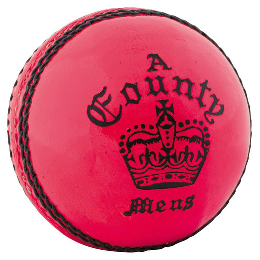 Readers County Crown cricket ball in white with red stitching, designed for cricket players and sporting goods use.