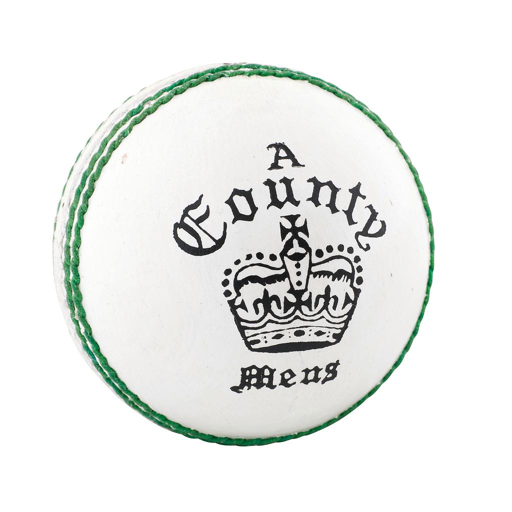 Readers County Crown cricket ball shown with detailed stitching and branding, ideal for cricket sporting goods enthusiasts.