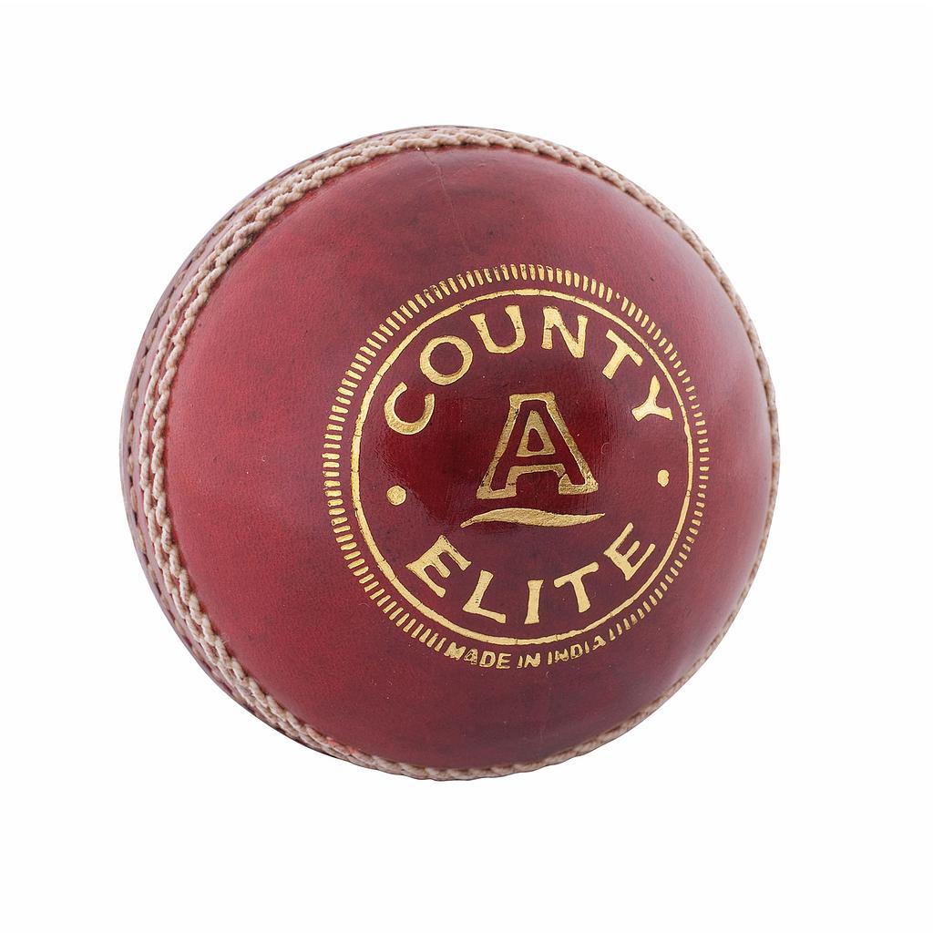 Readers County Elite 'A' cricket ball, sporting goods, with a smooth leather surface and red stitching for cricket play.