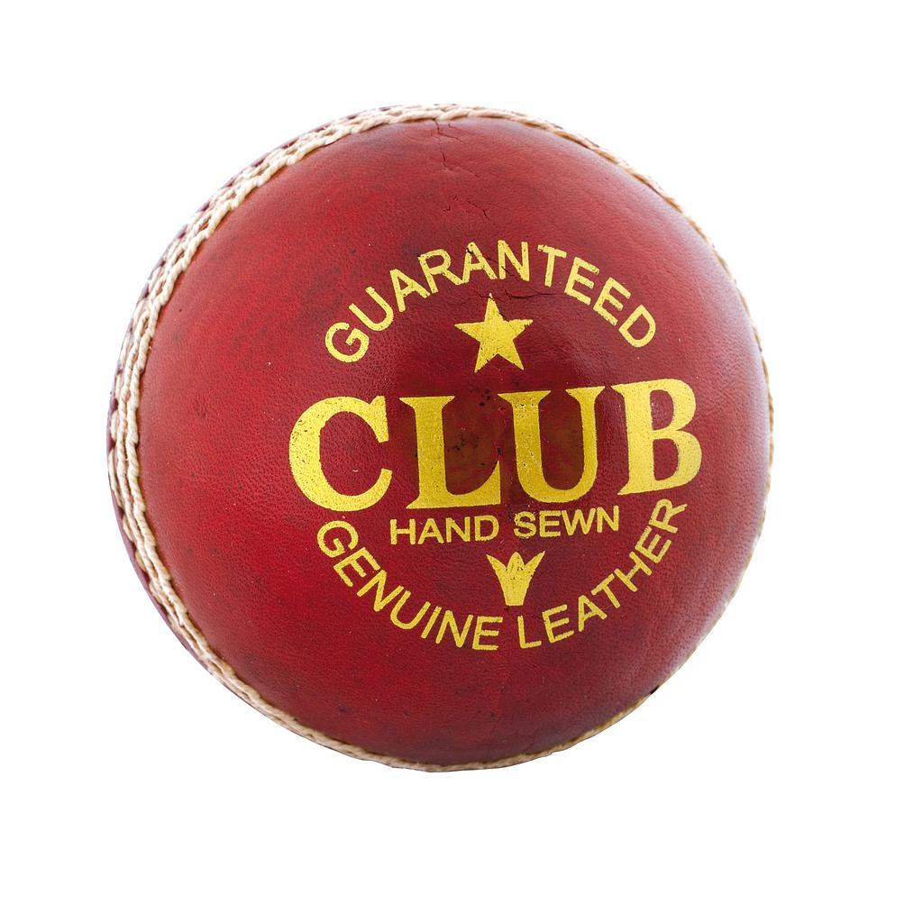 Readers Club cricket ball for sporting goods, featuring a white leather surface and red stitching, ideal for cricket matches.