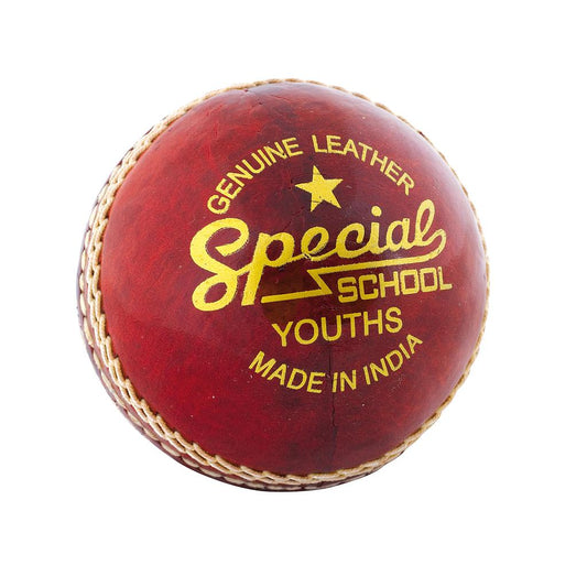 Readers Special School Cricket Ball for sporting goods, showing a white and red cricket ball with brand markings.