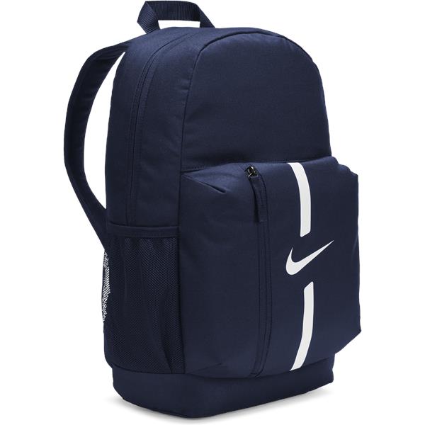 Nike Academy Team Backpack for juniors, youth sports rucksack with multiple compartments and Nike logo on black fabric.