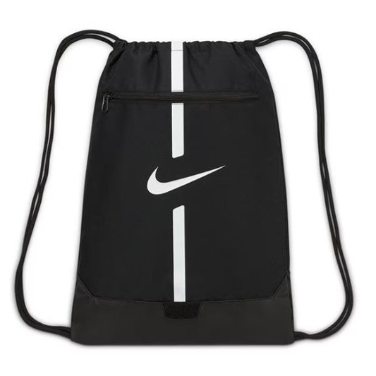 Nike Academy Gymsack drawstring sports bag in black with Nike logo, lightweight and convenient for gym or sports activities.