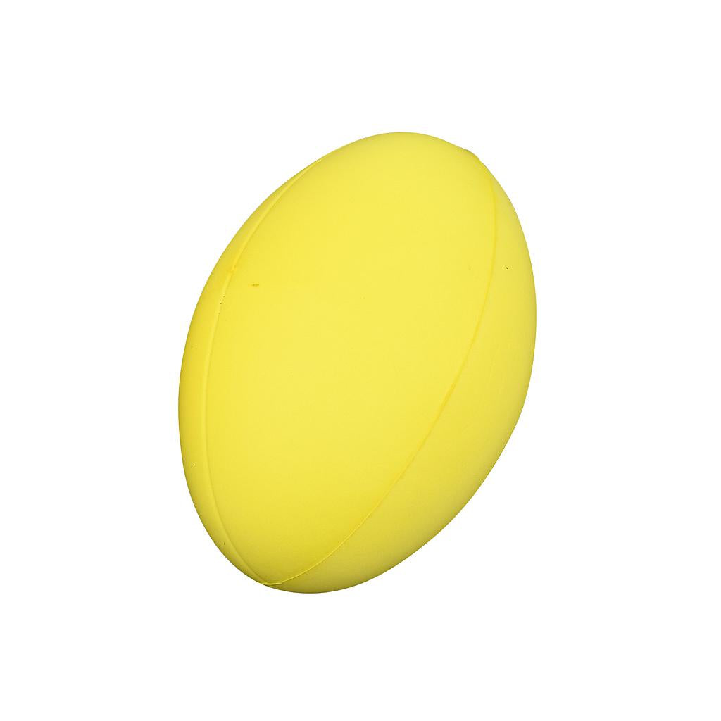 Pre-Sport uncoated foam rugby ball for sporting goods, showing the white and black design with a textured surface.