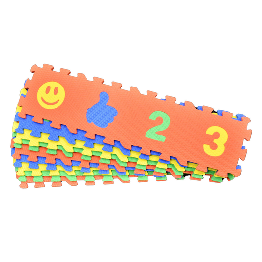 Pre-Sport interlocking foam alphabet and number mats, 36-piece EVA set with colorful A-Z and 0-9 educational tiles.