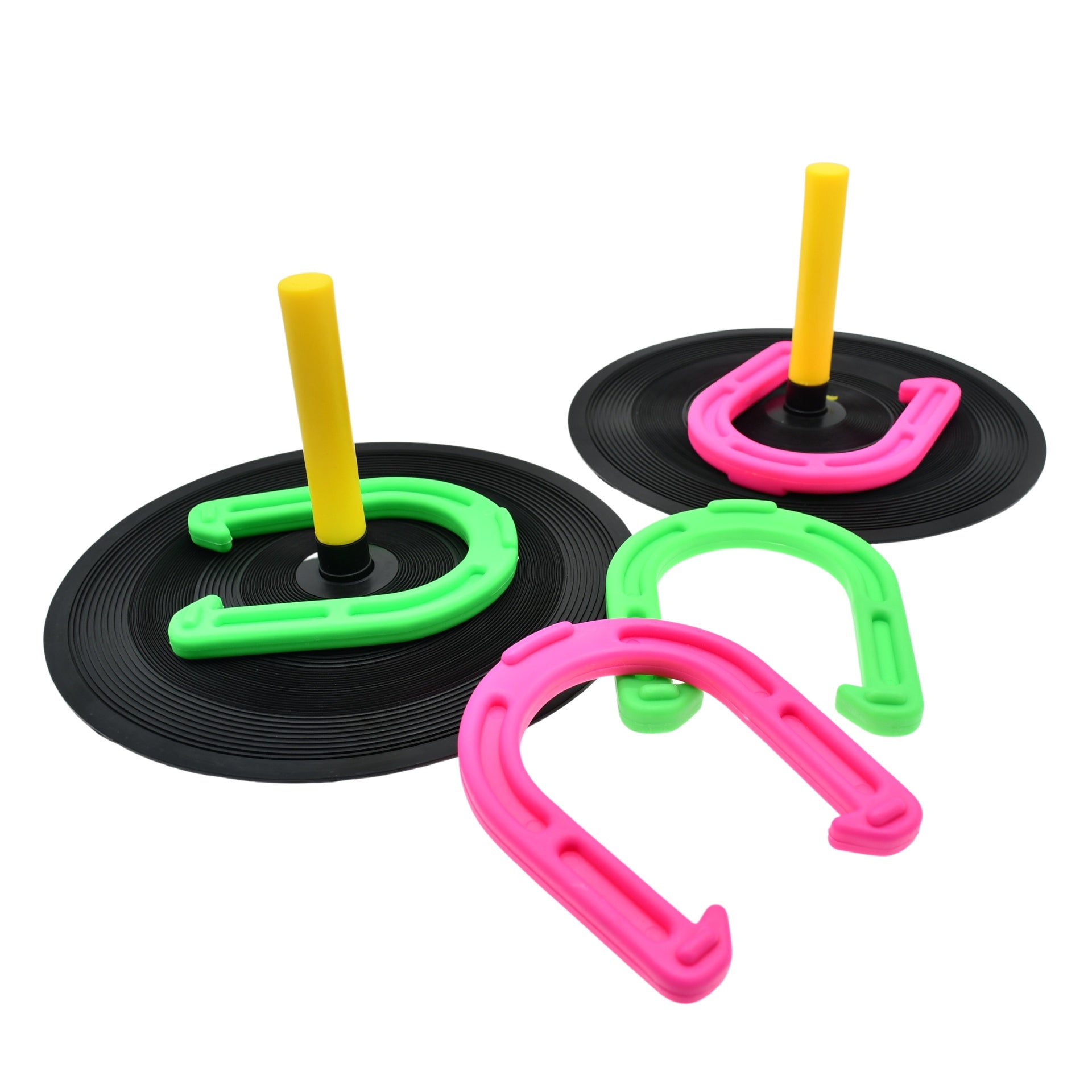 Pre-Sport horseshoe game set with rubber bases and four horseshoes for outdoor recreational play.