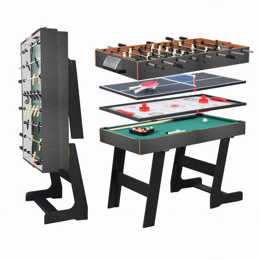 Foldable Evo-X 4 in 1 Multi Sport Games Table featuring multiple game surfaces and a compact design for indoor sports fun.