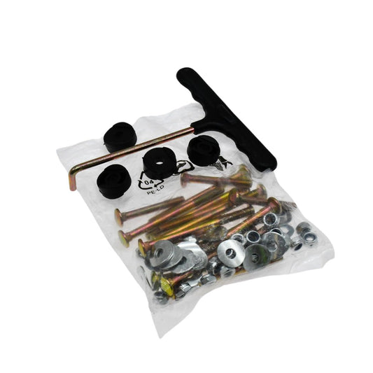Evo-X trampoline spare screw box with assorted screws and hardware for trampoline assembly and maintenance.