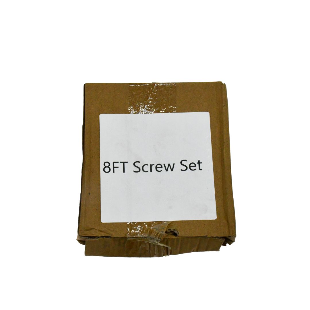 Evo-X trampoline spare screw box with assorted screws and hardware for trampoline repairs and maintenance.