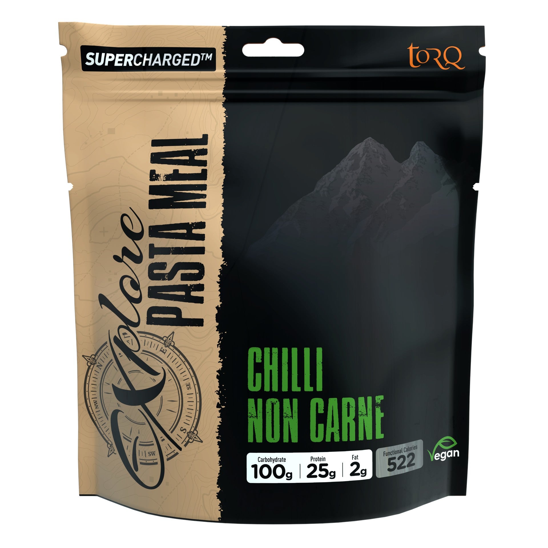 Torq Explore Pasta Meal in a bowl, ready to eat, with pasta, vegetables, and sauce, suitable for sports and outdoor activities.
