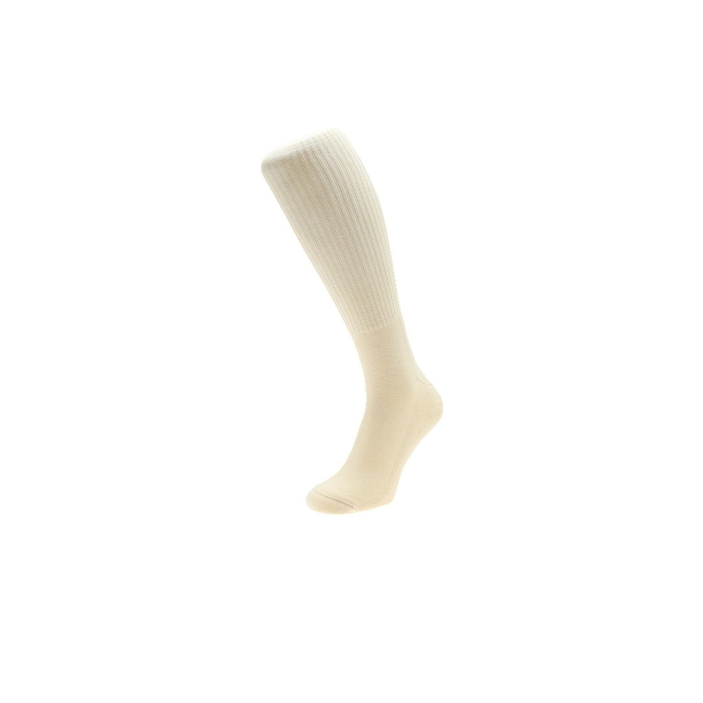 Exceptio Traditional Club Cricket Socks in white with red and blue stripes, designed for comfortable sporting wear.