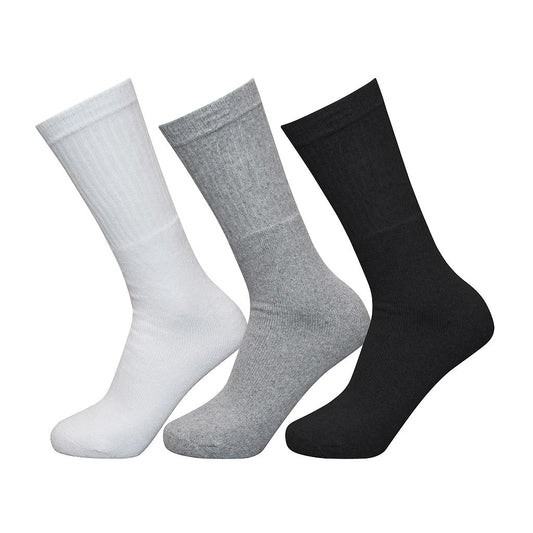 Set of three Exceptio Junior multi-sport crew socks in white and blue, designed for active youth sports and comfort.