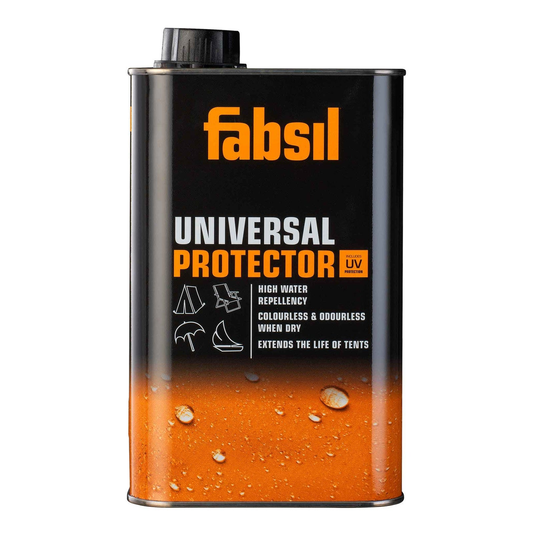 Fabsil Universal Protector UV Waterproofing Treatment bottle for outdoor gear and fabric protection, sporting goods product.