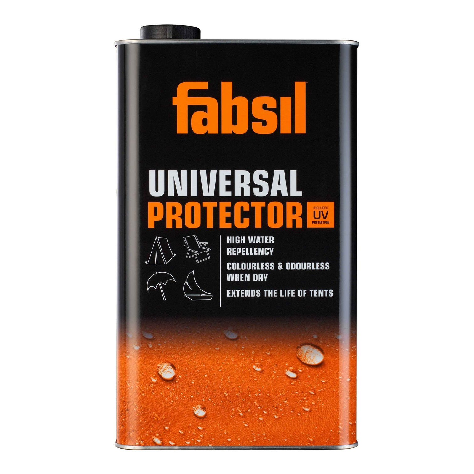 Fabsil Universal Protector UV waterproofing treatment bottle, sporting goods product for fabric and outdoor gear protection