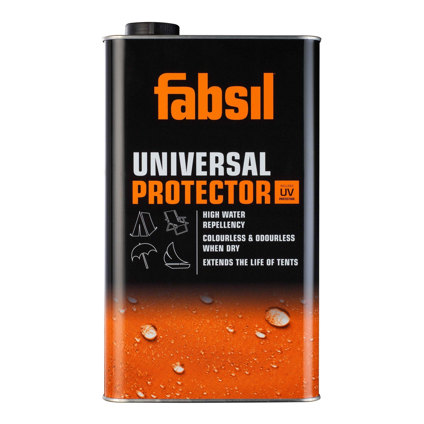 Fabsil Universal Protector UV waterproofing treatment bottle for outdoor gear and fabric protection.