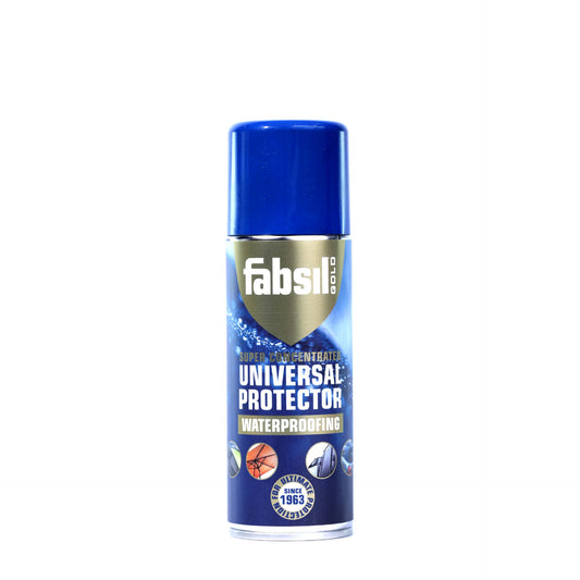 Fabsil Universal Protector Gold waterproofing treatment bottle, outdoor sporting goods product for waterproofing gear and equipment