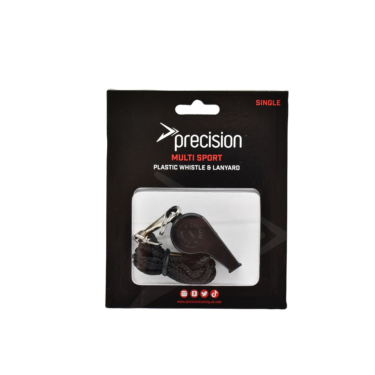 Precision plastic coaches and referees whistle with lanyard, featuring a compact design and bright color for sports officiating.