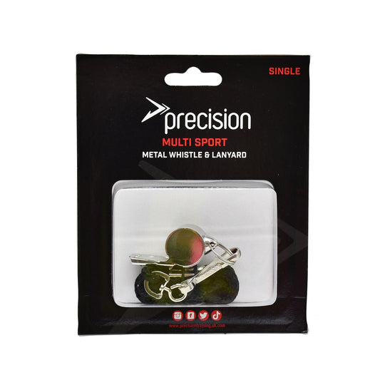 Precision Metal Coaches and Referees Whistle with Lanyard, durable silver whistle for sports officials and coaching.