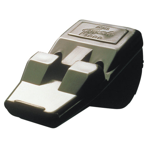 Black Acme Tornado 2000 referee whistle with a compact design, featuring a built-in lanyard hole for sports officiating.