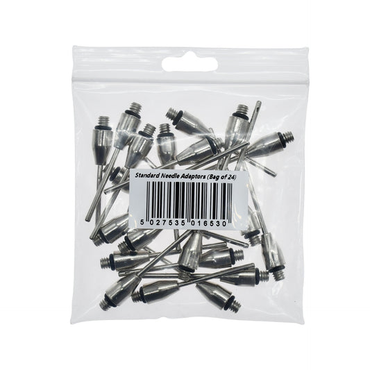 Bag of 24 Precision Standard Needle Adaptors for sporting goods, used to connect or customize equipment.