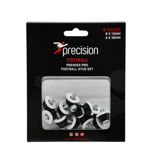 Precision Premier Pro football stud set with 12 metal screw-in studs for optimal grip and durability in sporting goods.