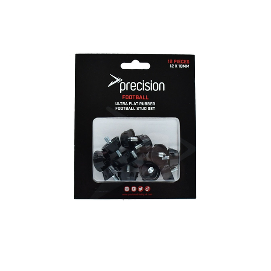 Precision Ultra Flat Rubber Football Stud Set for improving grip and stability in football games, shown in black with flat rubber studs.