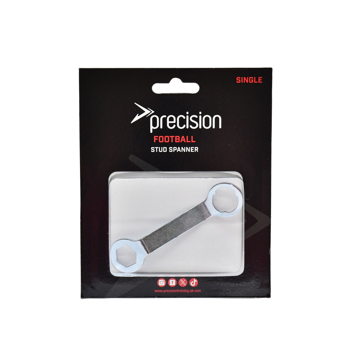 Precision football stud spanner for sports footwear, featuring a compact tool design for easy stud tightening and removal.