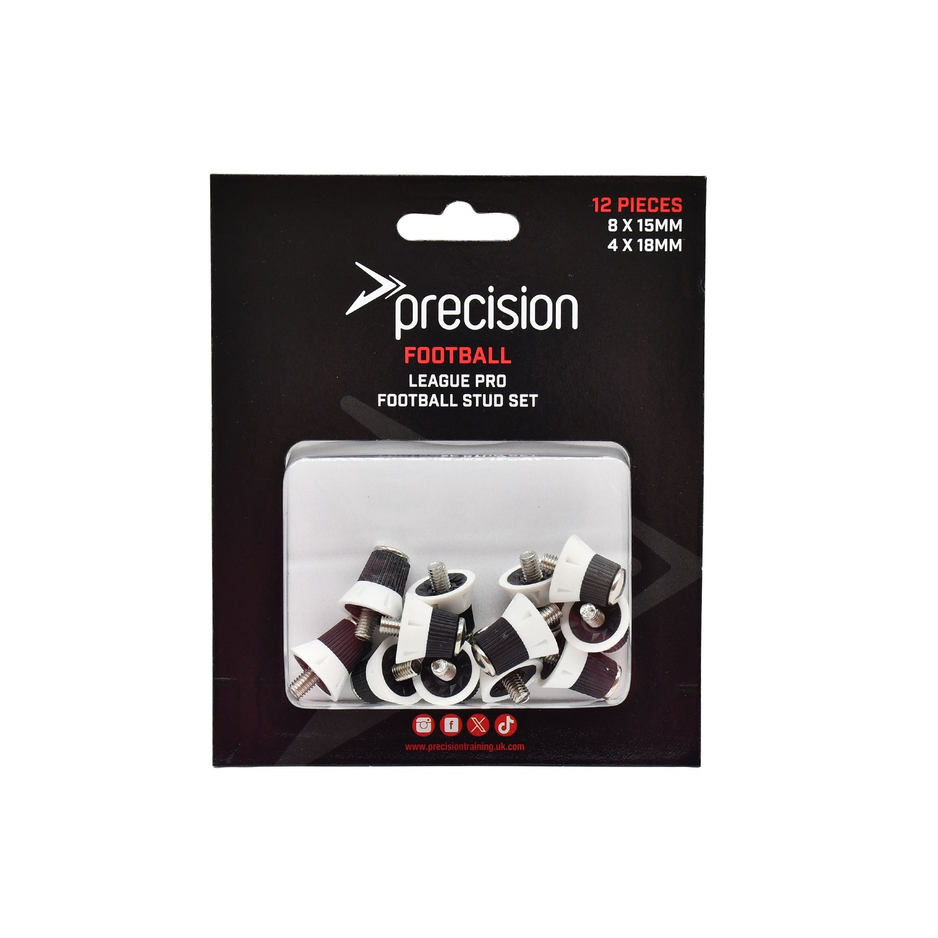 Precision League Pro football stud set for sporting goods, showing individual metal cleats for football footwear.