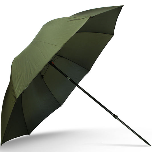 Green 45-inch NGT umbrella with tilt function, suitable for sporting goods, open with adjustable tilt in the image.