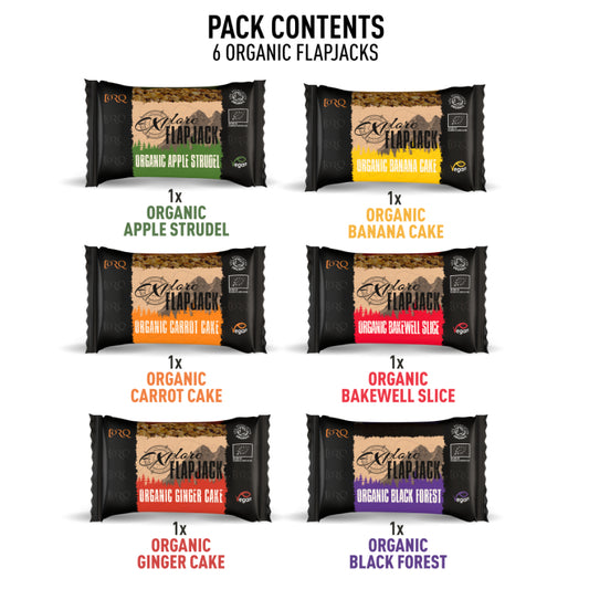 Torq TORQ 6 Explore Flapjack Sampling Pack featuring assorted energy flapjacks for sports and outdoor activities.