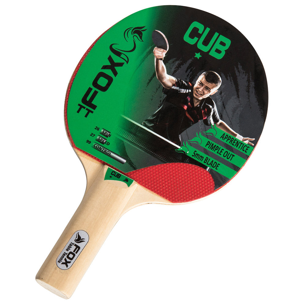 Fox TT Cub 1 Star table tennis bat with a lightweight wooden paddle and rubber surface, ideal for beginners.