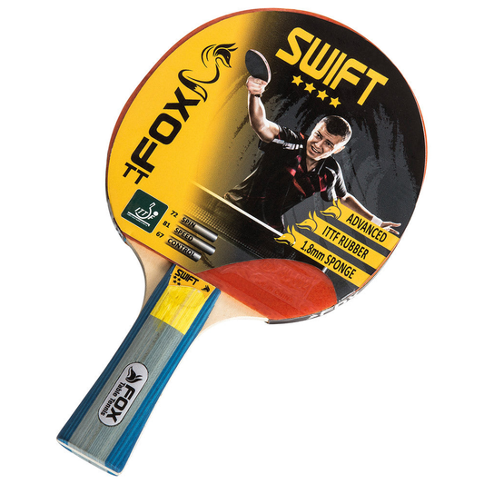 Fox TT Swift 4 Star table tennis bat with wood paddle and rubber surface, ideal for competitive play and training.