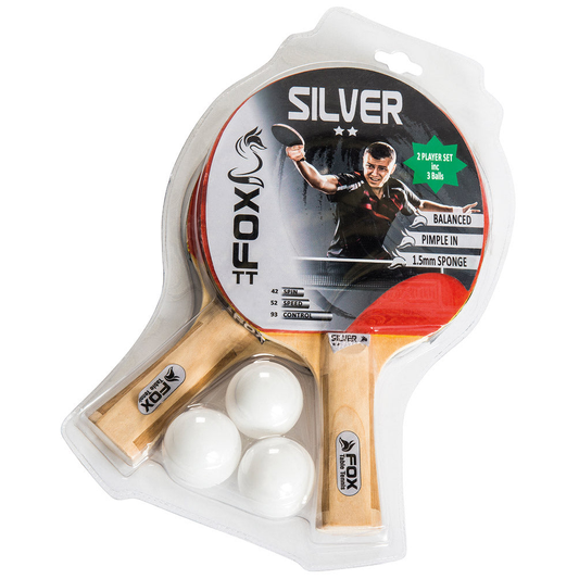 Fox TT Silver 2 Player Table Tennis Set with paddles, balls, and net for recreational or competitive table tennis play.