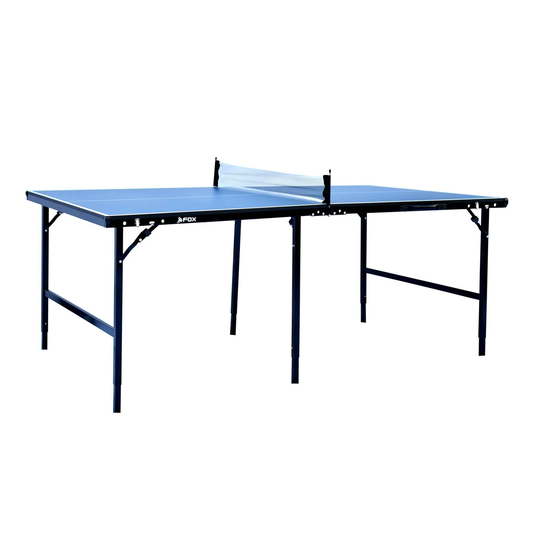 Fox TT Midi Table Tennis Table set up with net, featuring a compact design ideal for indoor recreational use.