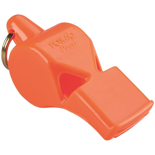 Fox 40 Pearl safety whistle with strap, compact emergency whistle for outdoor safety and signaling.