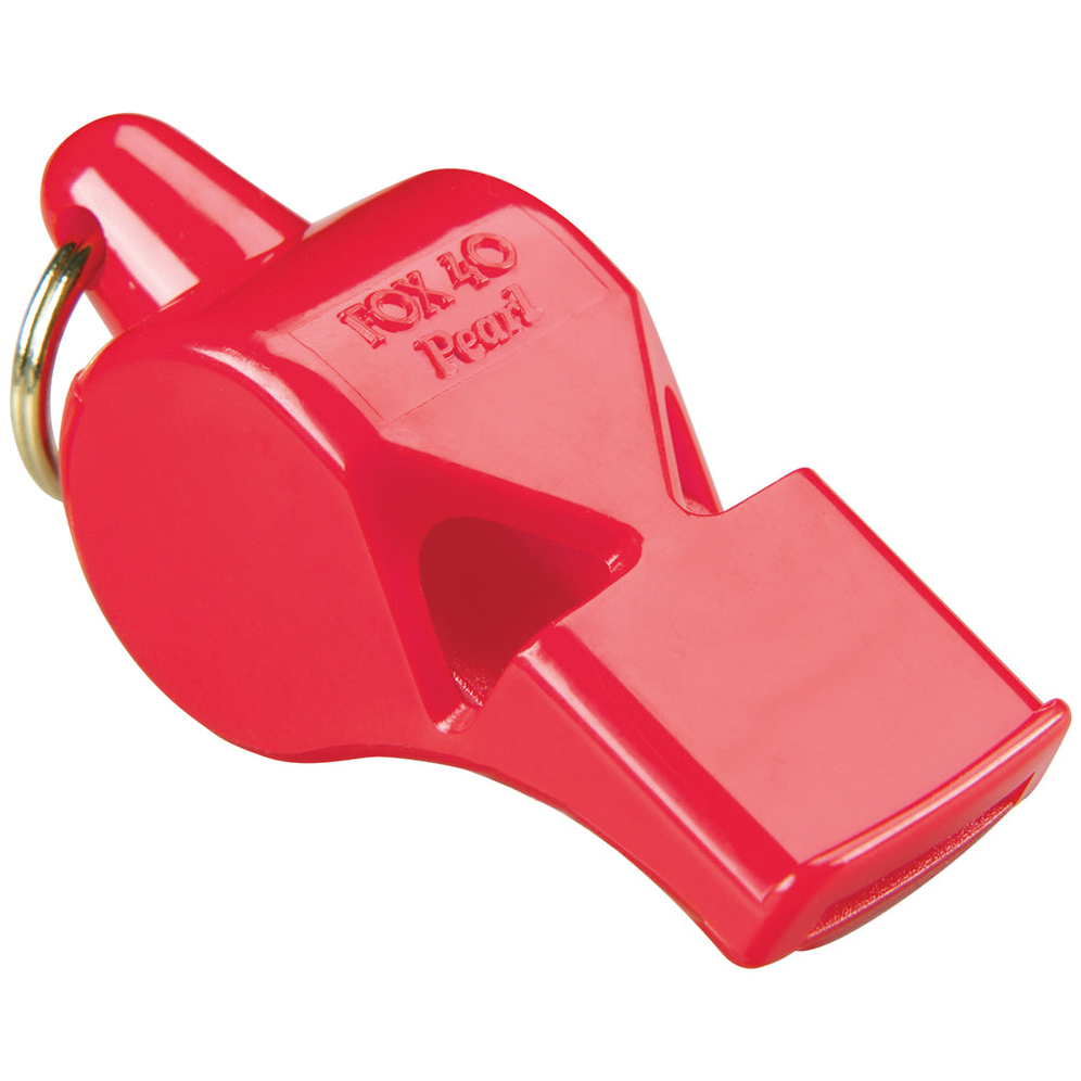 Fox 40 Pearl safety whistle with strap, compact emergency whistle made of durable plastic with a lanyard for easy carrying.