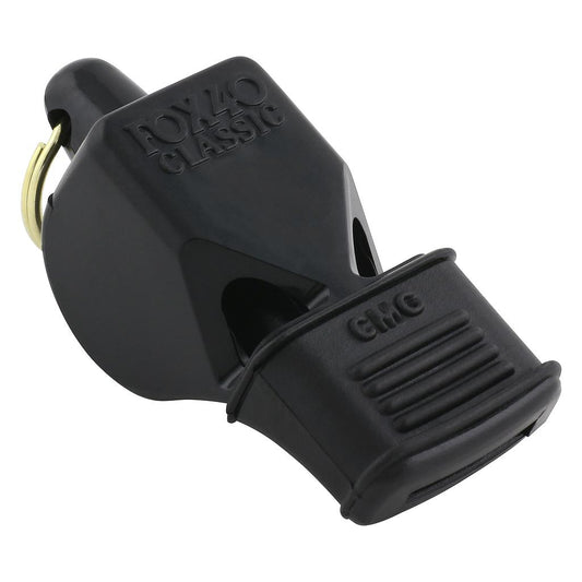 Fox 40 Classic CMG whistle with lanyard, bright yellow plastic emergency whistle for safety and sports use.