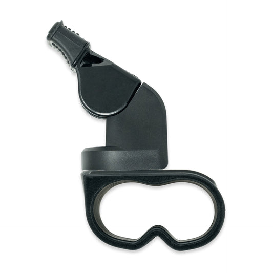 Fox 40 Classic CMG magnetic fingergrip whistle with red body and black mouthpiece, designed for safety and easy handling.