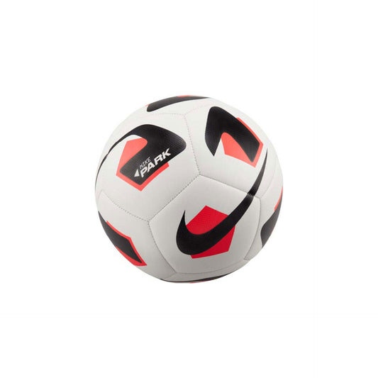 Nike Park 2.0 football for training and match play, featuring a white and orange design with Nike branding and textured surface.