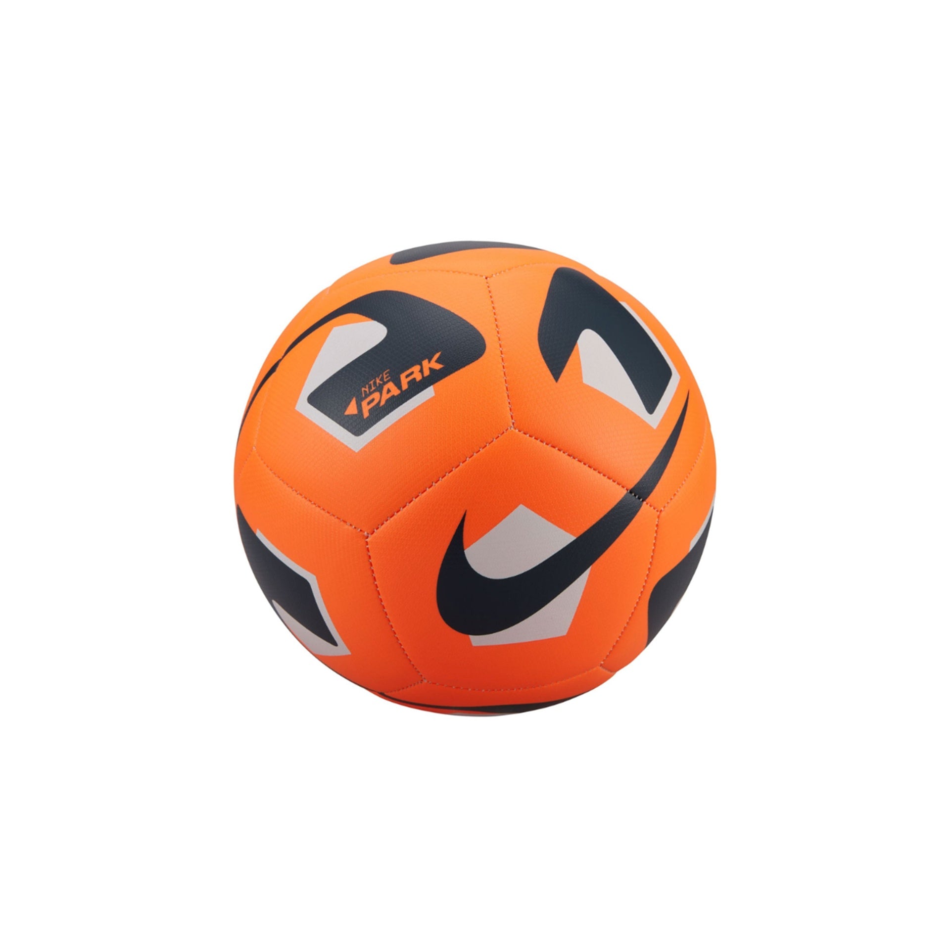 Nike Park 2.0 football training and match ball, showing the black and orange design with Nike logo and textured surface.