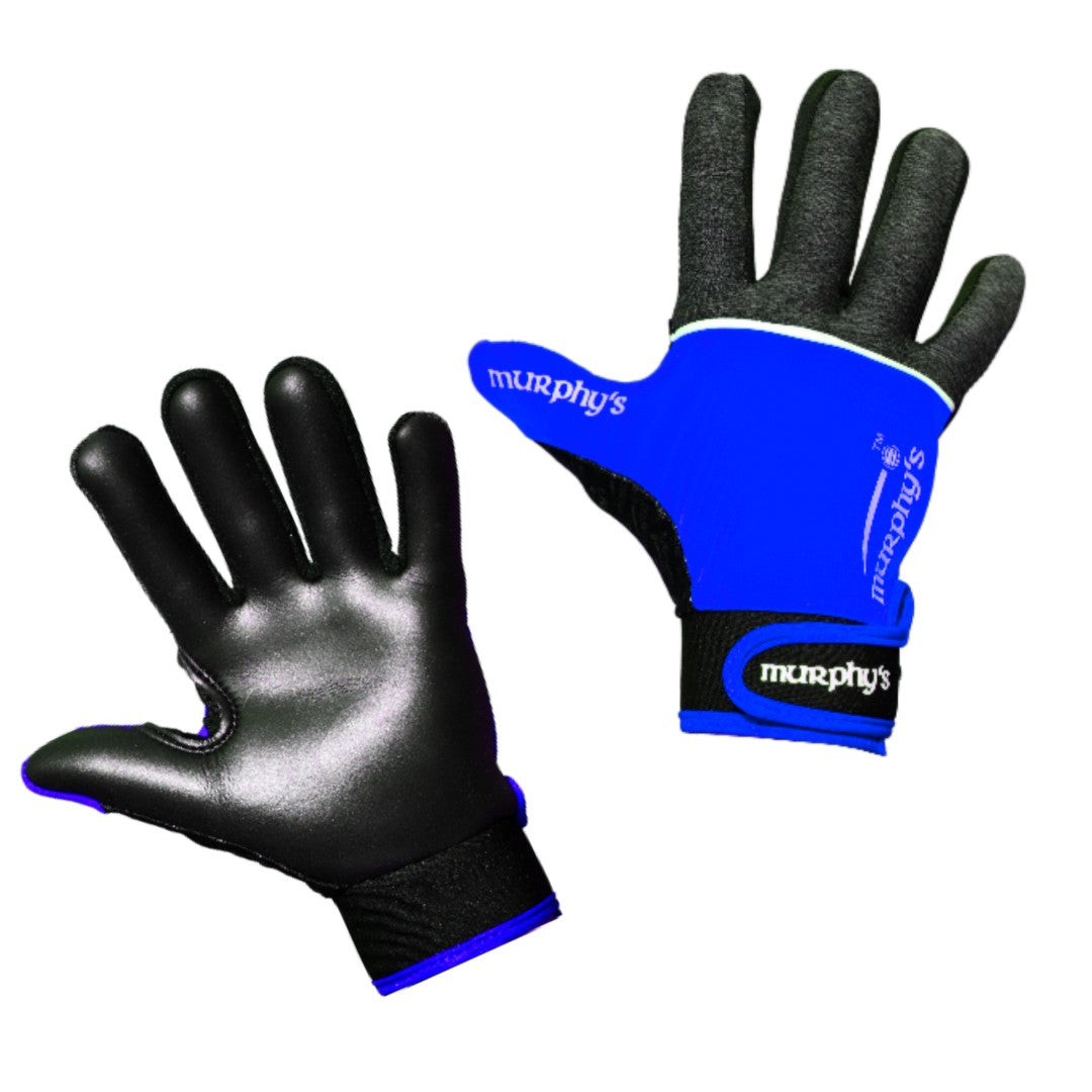 Murphy's V2 Gaelic gloves for sporting goods, showing black and red Gaelic sports gloves with branding details.