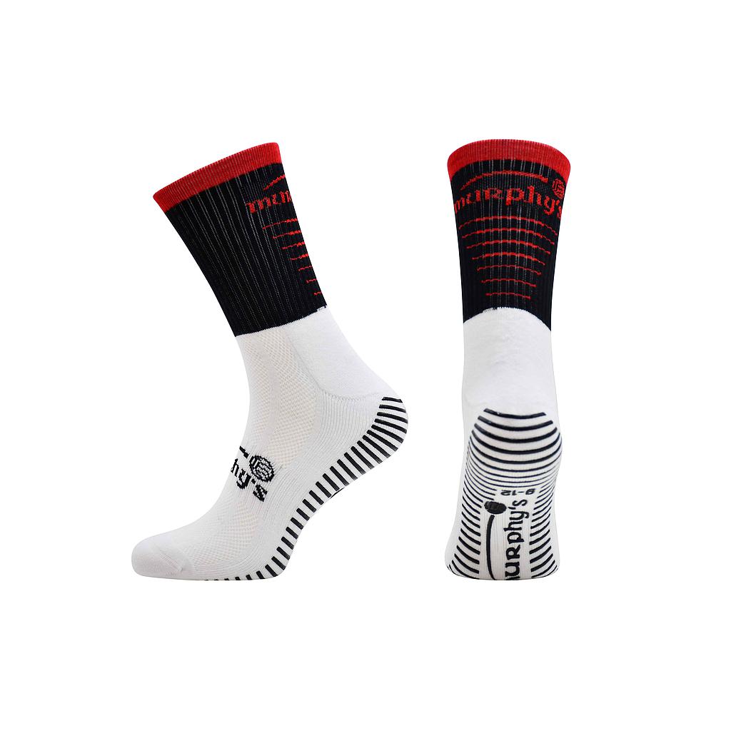 Murphy's Pro Mid Grip Socks Junior in black and white, sporting goods, showing the sock's mid-height design and grip sole.